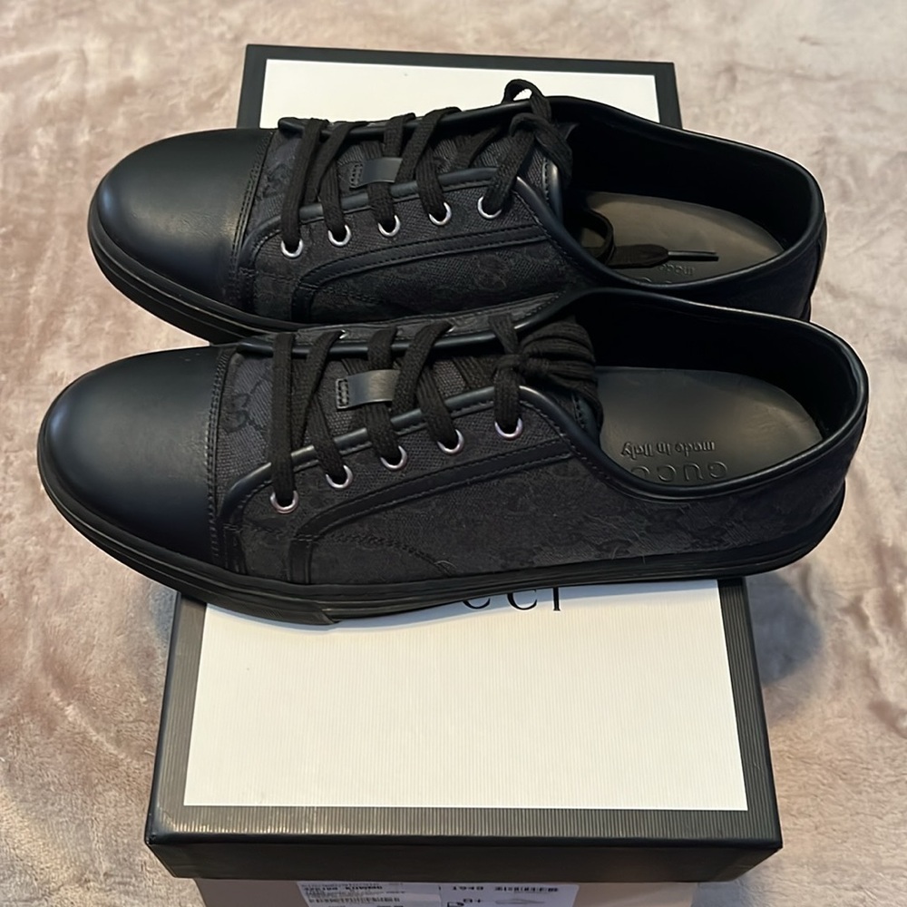 Authentic Gucci Black Leather Sneakers (fits Men US 10)